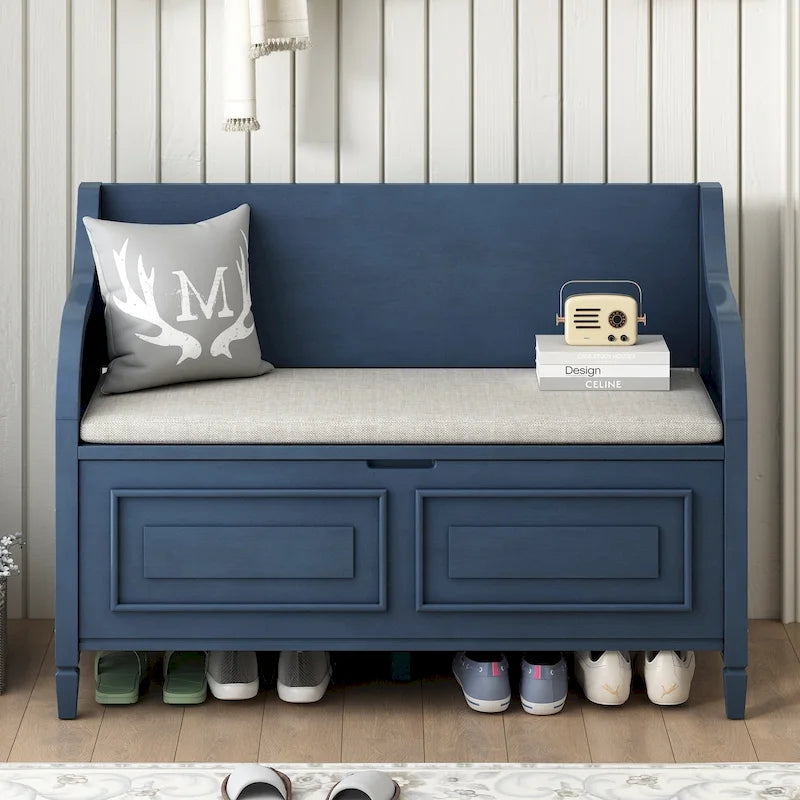 Rustic Style Solid wood Entryway Multifunctional Storage Bench with Safety Hinge