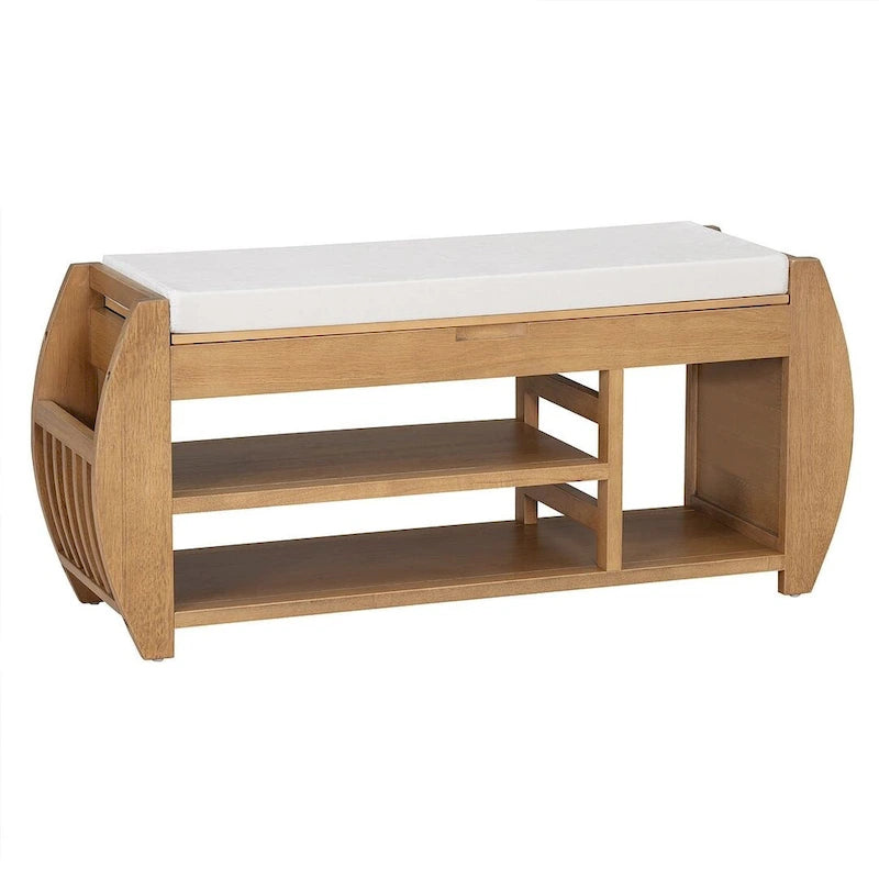 Multi Functional Storage Bench With Hidden Compartment And Open Shelf