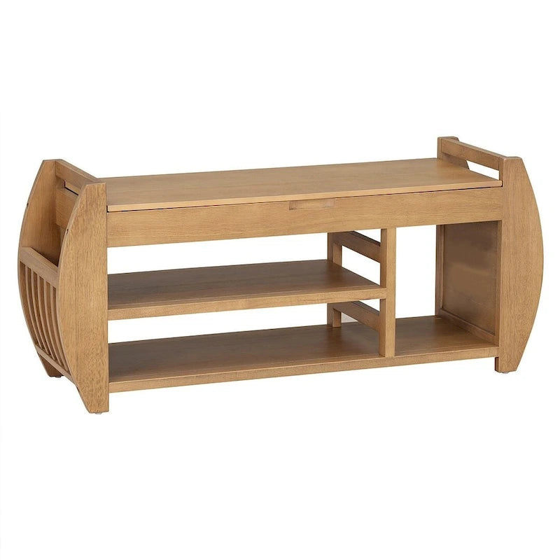 Multi Functional Storage Bench With Hidden Compartment And Open Shelf