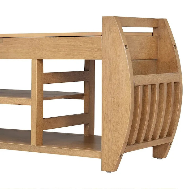 Multi Functional Storage Bench With Hidden Compartment And Open Shelf