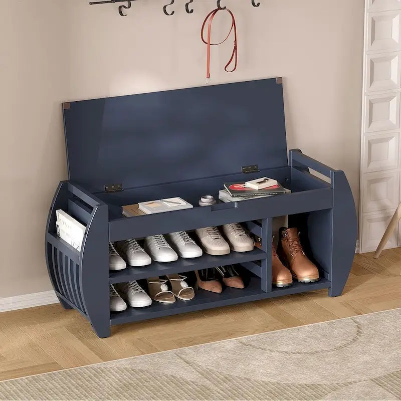 Multi Functional Storage Bench With Hidden Compartment And Open Shelf