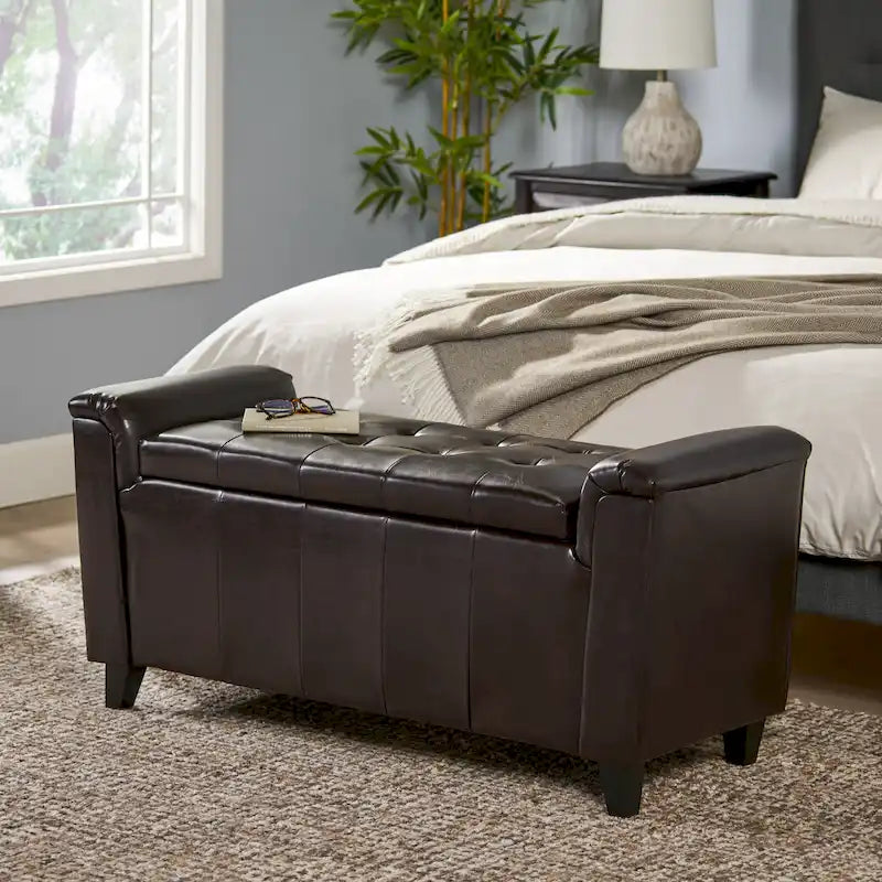 Armed Storage Bench with Upholstered Seat