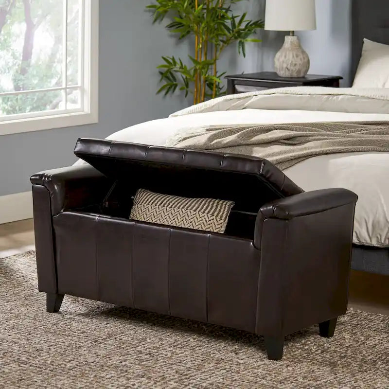 Armed Storage Bench with Upholstered Seat