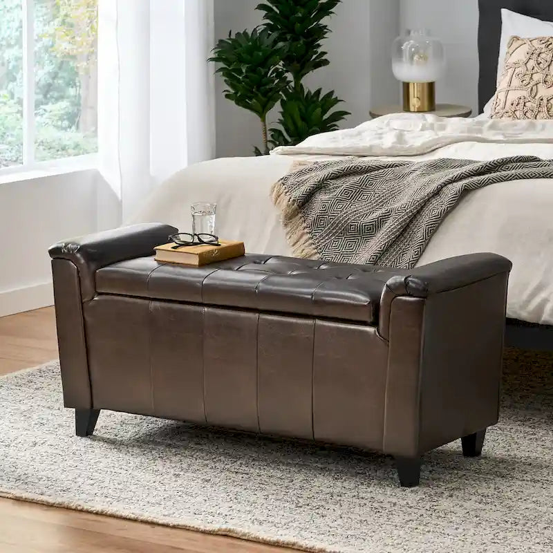 Armed Storage Bench with Upholstered Seat