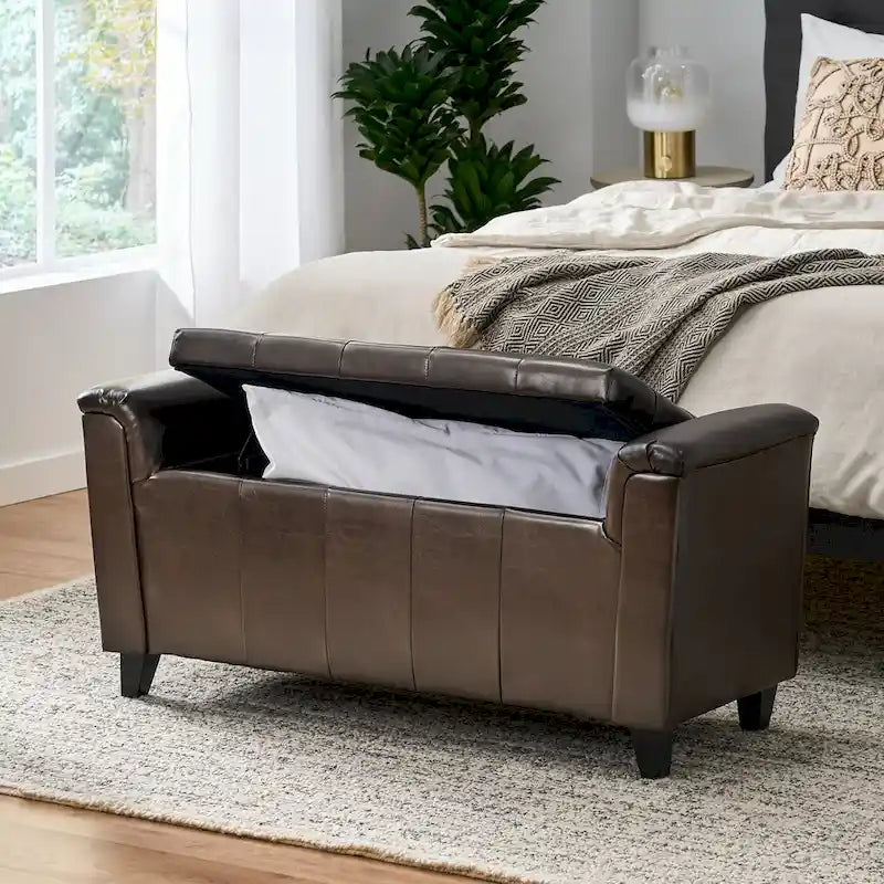 Armed Storage Bench with Upholstered Seat