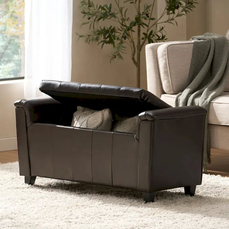 Armed Storage Bench with Upholstered Seat