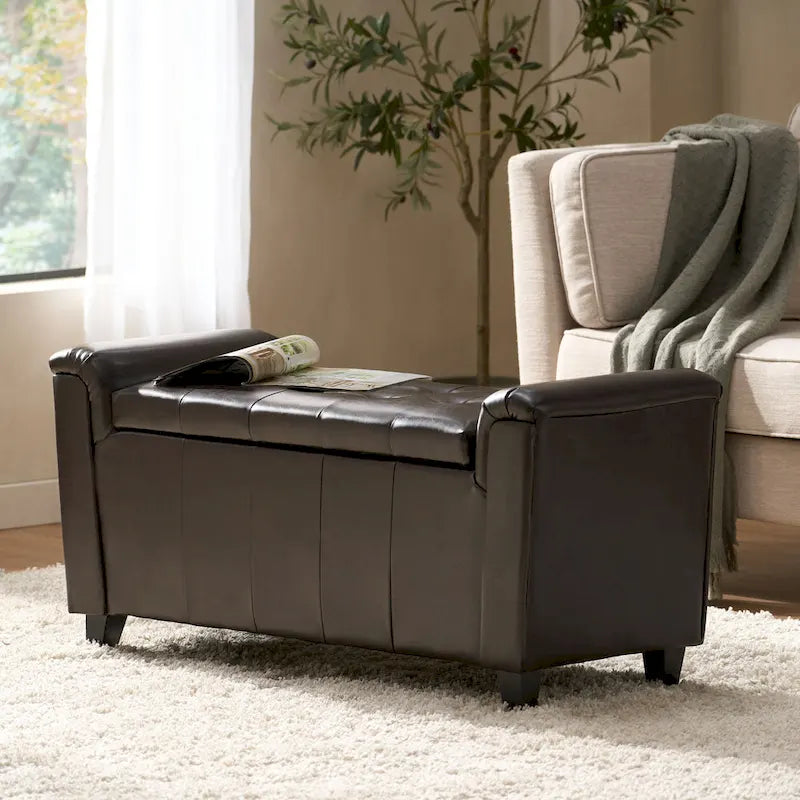 Armed Storage Bench with Upholstered Seat