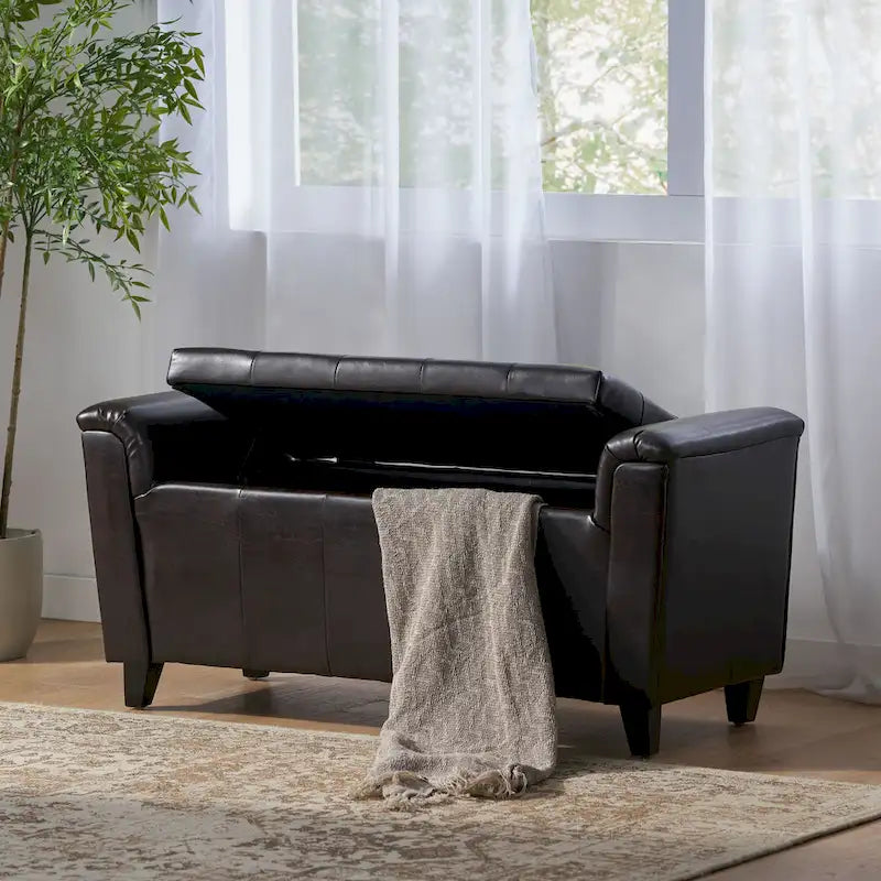 Armed Storage Bench with Upholstered Seat