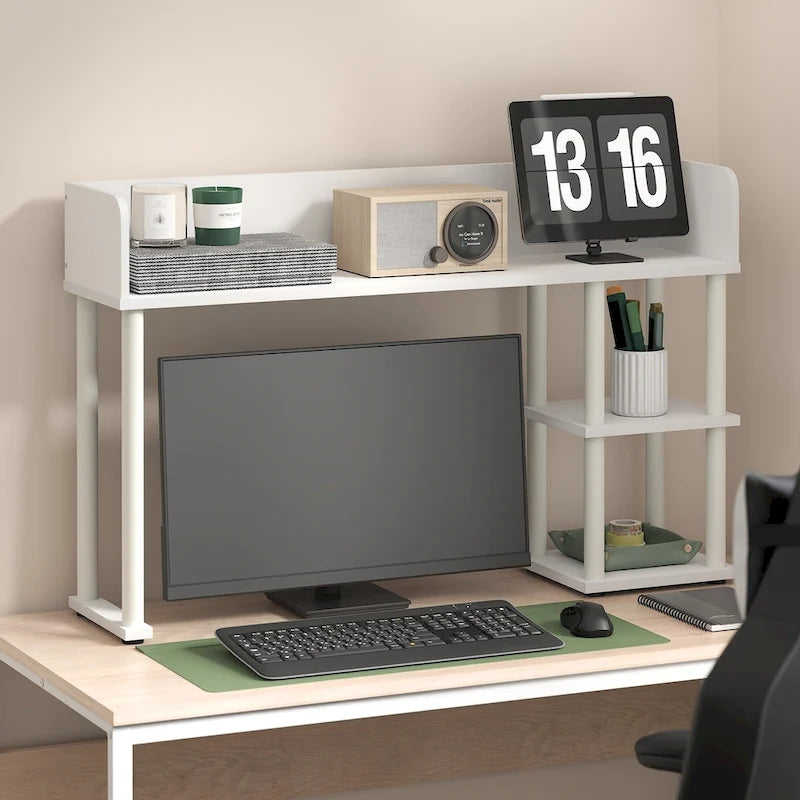 Desktop Bookshelf Storage Hutch with 3 Shelves, White