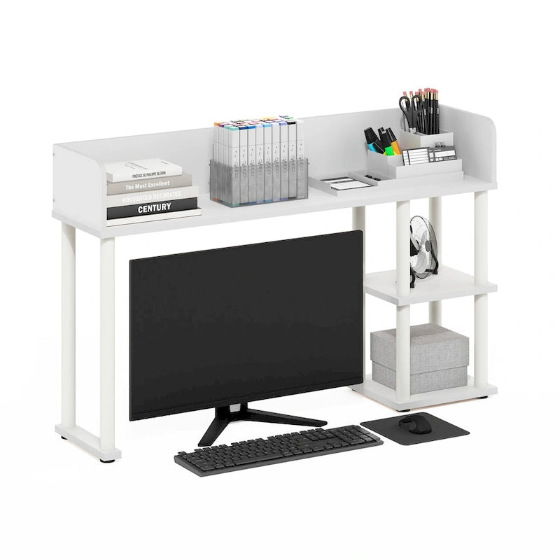 Desktop Bookshelf Storage Hutch with 3 Shelves, White