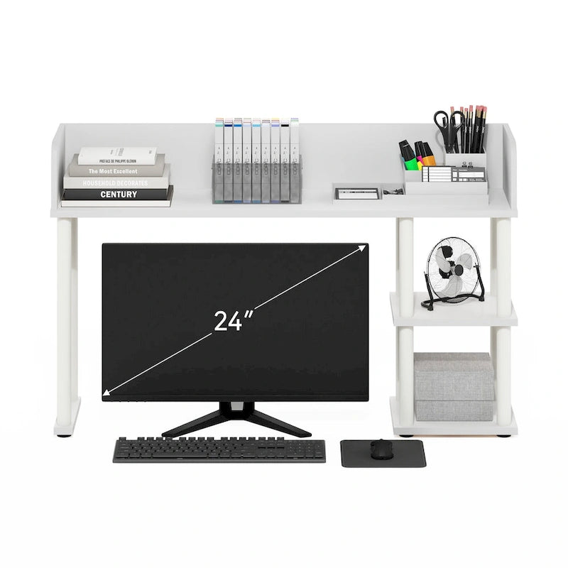Desktop Bookshelf Storage Hutch with 3 Shelves, White