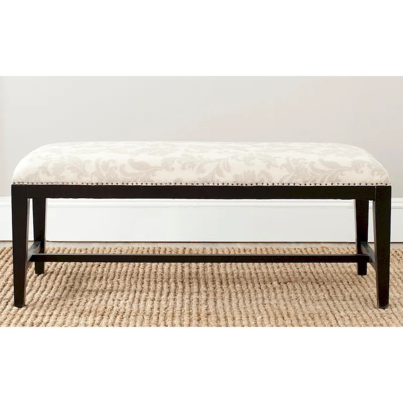 Floral Beige Upholstered Bench, 46W x 19D x 20H
