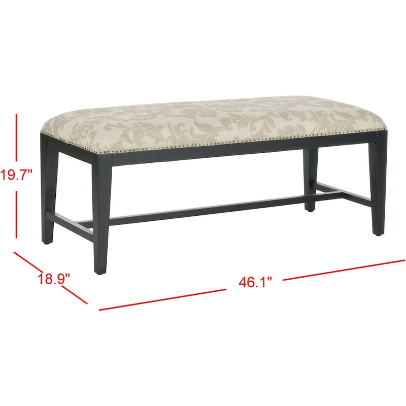 Floral Beige Upholstered Bench, 46W x 19D x 20H
