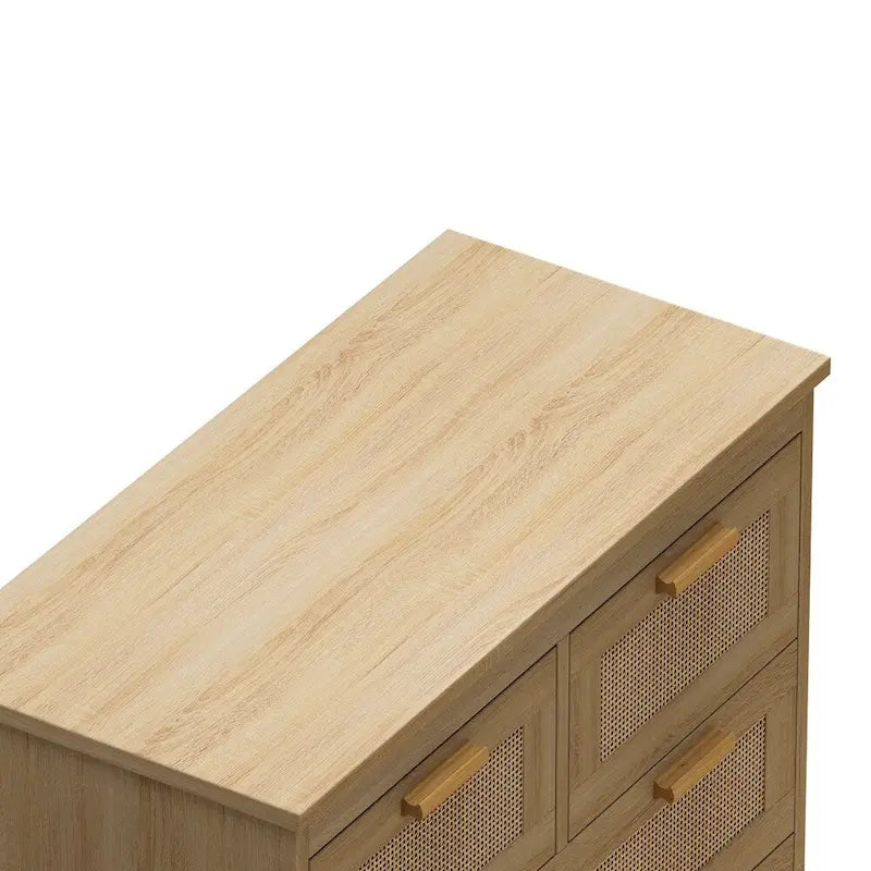 4 Drawers Wood Rattan Cabinet