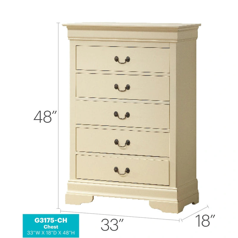 5-Drawer Chest of Drawers, 33L x 18W x 48H