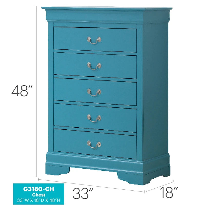 5-Drawer Chest of Drawers, 33L x 18W x 48H