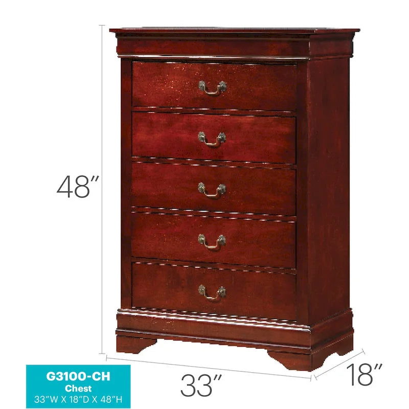 5-Drawer Chest of Drawers, 33L x 18W x 48H