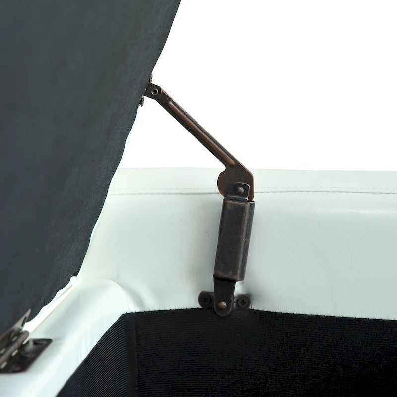 White Faux Leather Storage Ottoman Bench