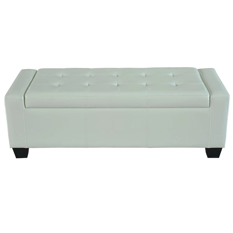 White Faux Leather Storage Ottoman Bench