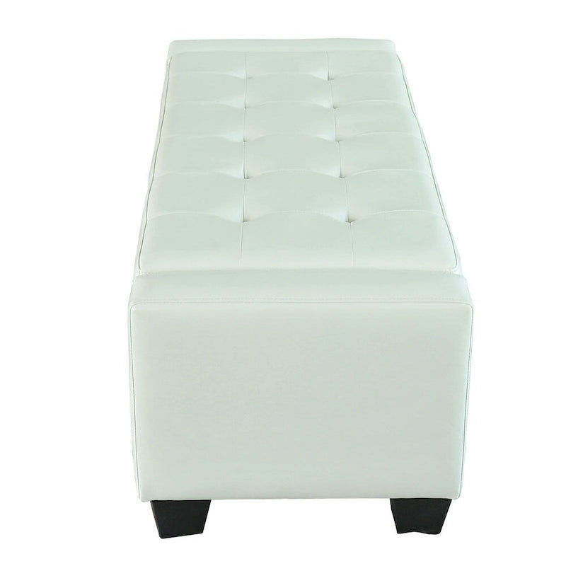 White Faux Leather Storage Ottoman Bench