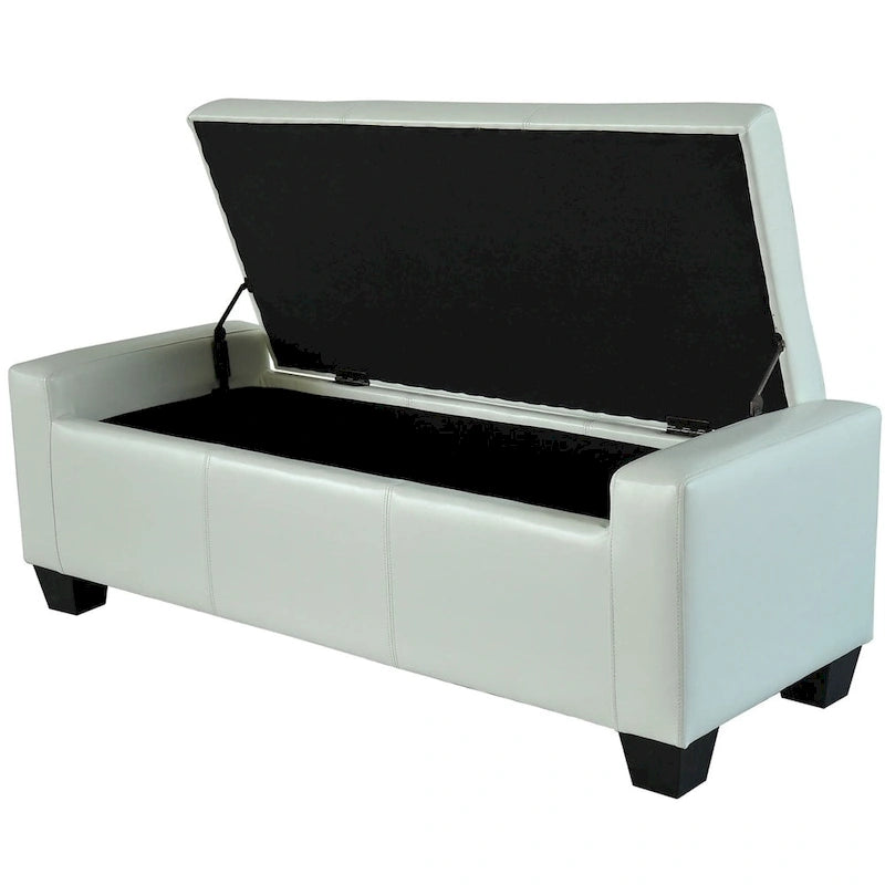 White Faux Leather Storage Ottoman Bench
