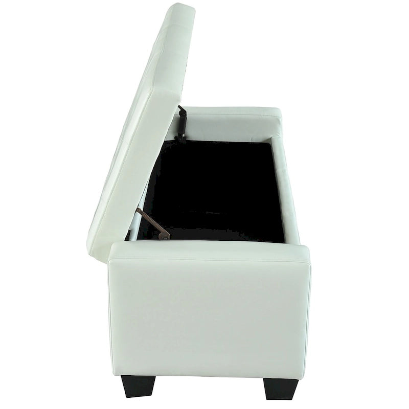 White Faux Leather Storage Ottoman Bench