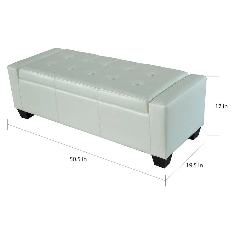 White Faux Leather Storage Ottoman Bench