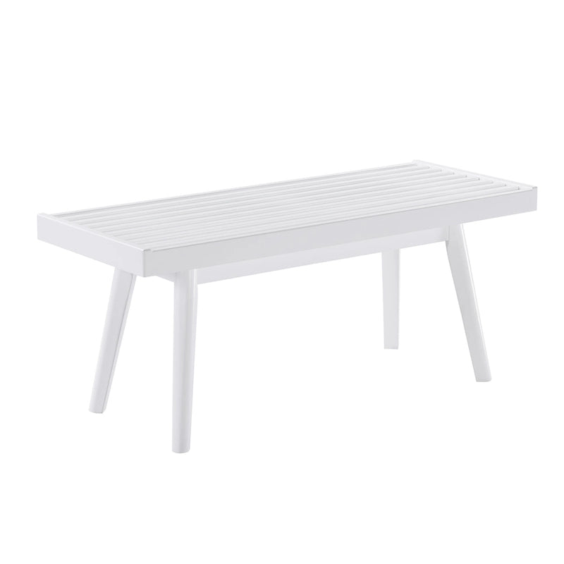 Solid Wood Slatted Bench with White Finish, 41W x 16.5D x 17.5H