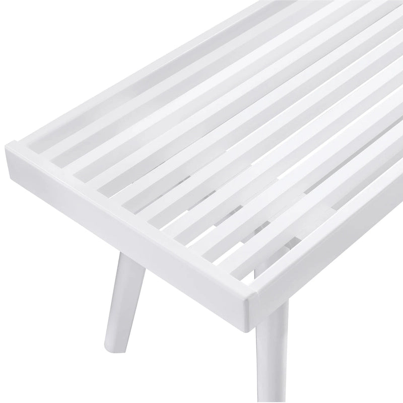Solid Wood Slatted Bench with White Finish, 41W x 16.5D x 17.5H