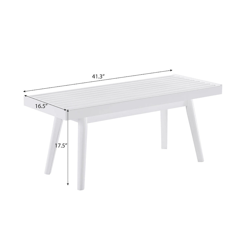 Solid Wood Slatted Bench with White Finish, 41W x 16.5D x 17.5H