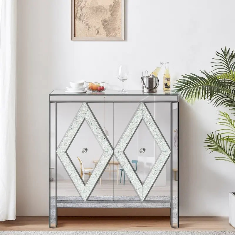 Storage Cabinet with Mirror Trim Living Room Dining Room Entryway Kitchen