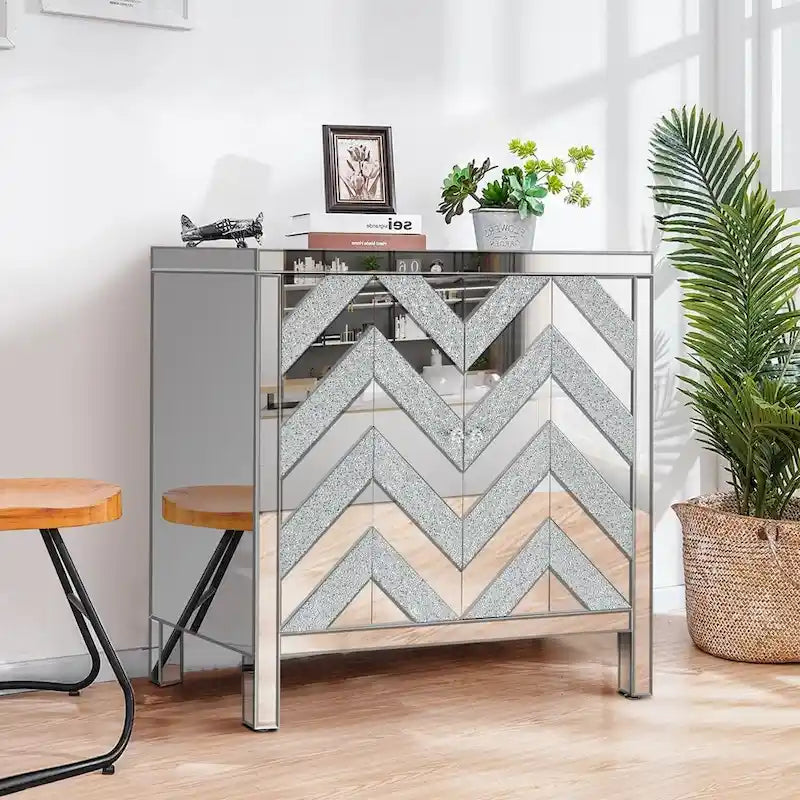 Aufbewahrungsschrank mit Spiegelverzierung für Wohnzimmer, Esszimmer, Eingangsbereich und Küche