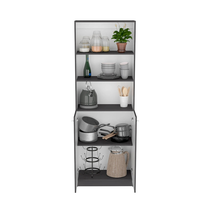 Tall Narrow 5-Shelf Bookcase with Cabinet, Set of 2