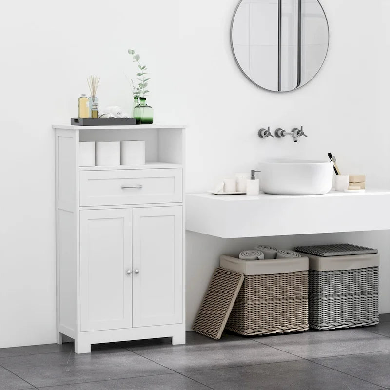 Modern Bathroom Storage Cabinet with Drawer and Adjustable Shelf, 11.75x23.5x42.75