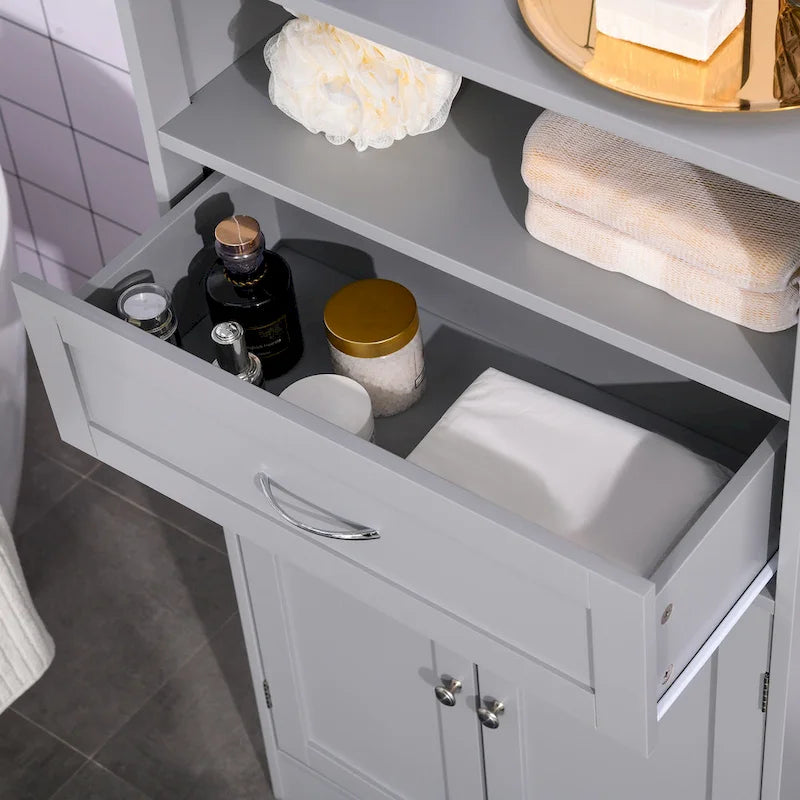 Modern Bathroom Storage Cabinet with Drawer and Adjustable Shelf, 11.75x23.5x42.75
