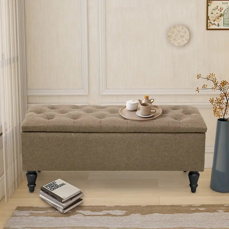 38-Inch Fabric Upholstered Tufted Storage Bench