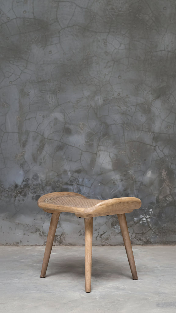 Scandinavian Small Bench with Rattan Seat