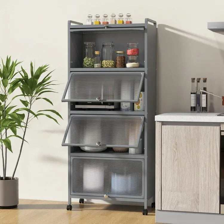 5-Tier Kitchen Baker's Rack with Flip-up PC Doors - 23.5 x 12.5 x 60.5 (L x W x H)