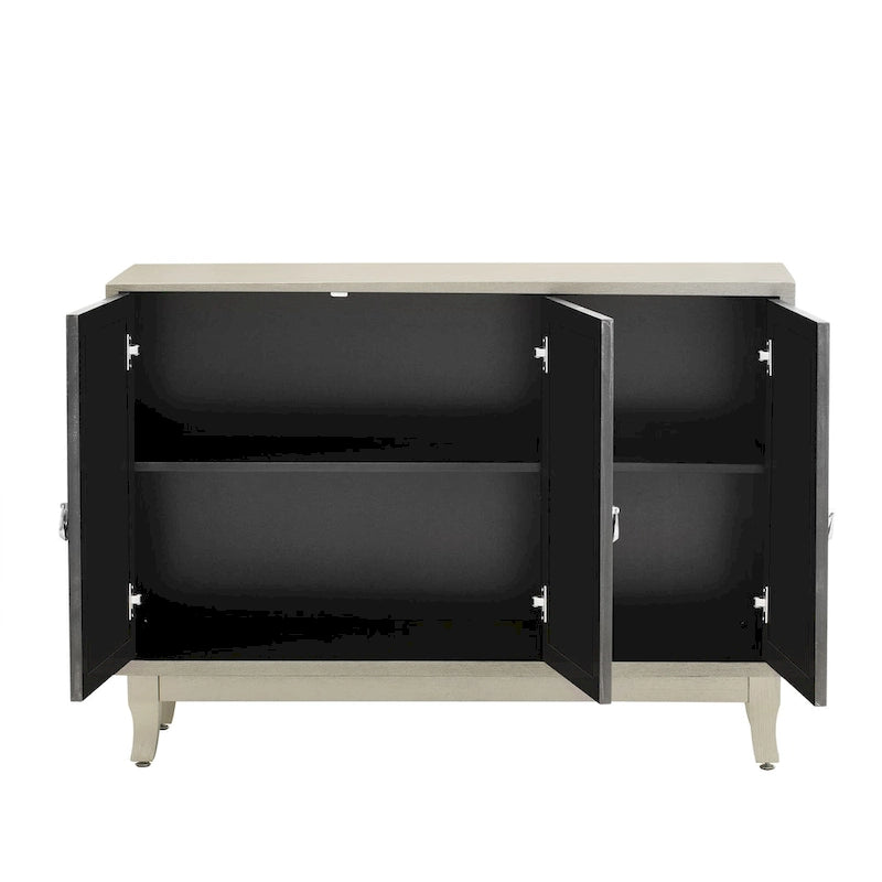 3 Door Mirrored Buffet Cabinet with Silver Handle - N/A