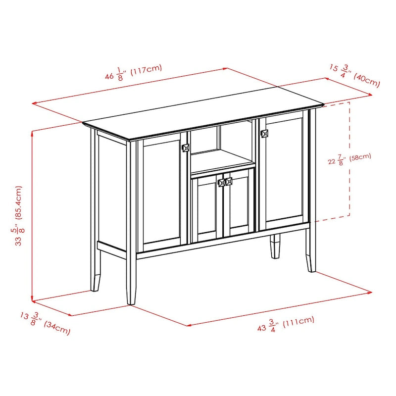 Buffet Cabinet in Coffee, 46W x 15.75D x 33.6H