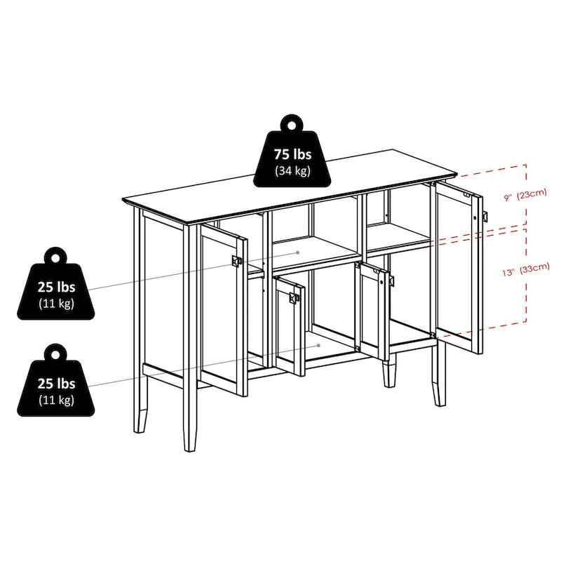 Buffet Cabinet in Coffee, 46W x 15.75D x 33.6H