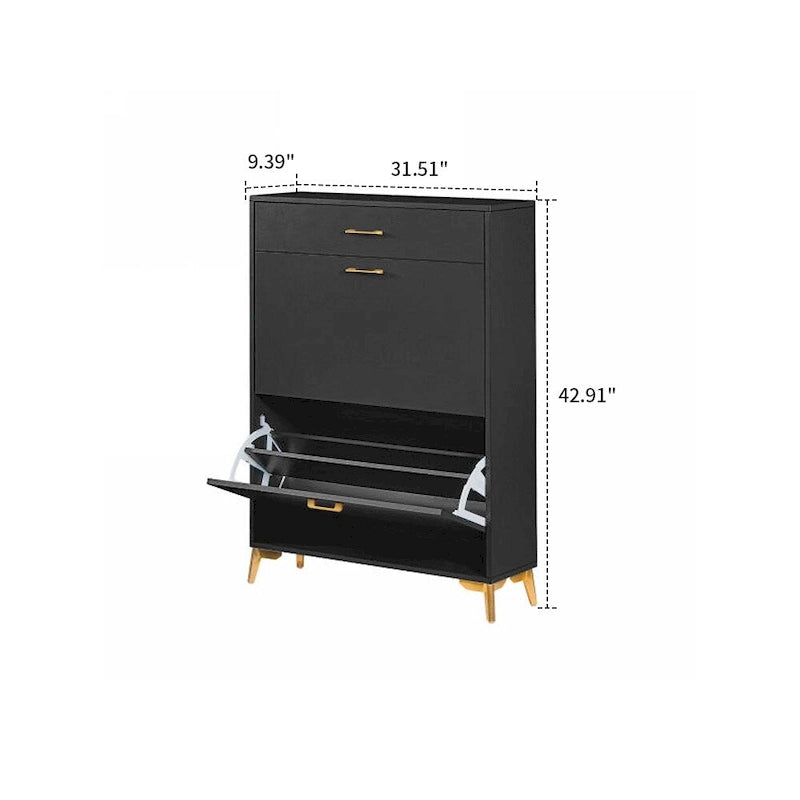 Modern Stylish Wooden Shoe Storage Cabinet with Gold Metal Handles and Legs