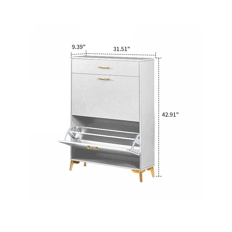 Modern Stylish Wooden Shoe Storage Cabinet with Gold Metal Handles and Legs