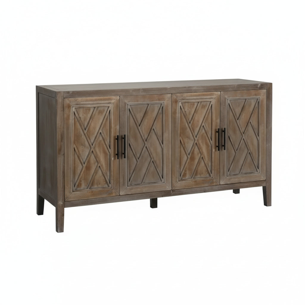 59.8in Vintage 4 Door Wooden Sideboard Living Room Entryway Cabinet