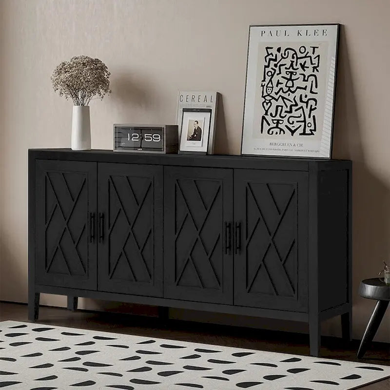 59.8in Vintage 4 Door Wooden Sideboard Living Room Entryway Cabinet