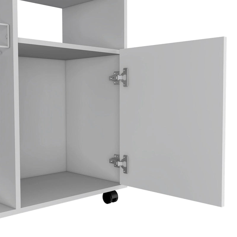 Kitchen Cart with Single Door Cabinet, Four Casters, White Finish