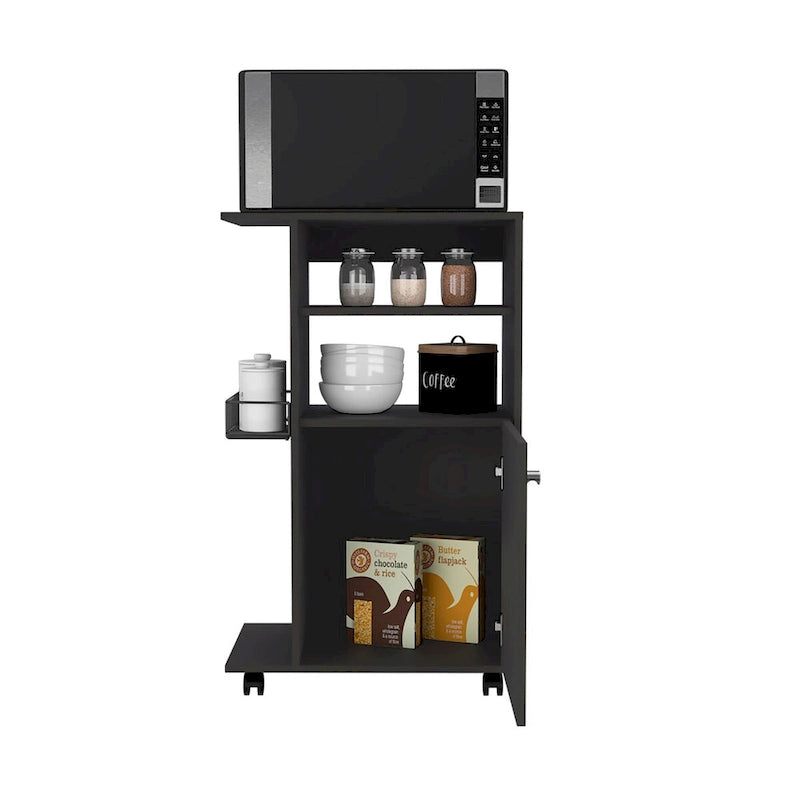 Kitchen Cart with Single Door Cabinet, Four Casters, White Finish