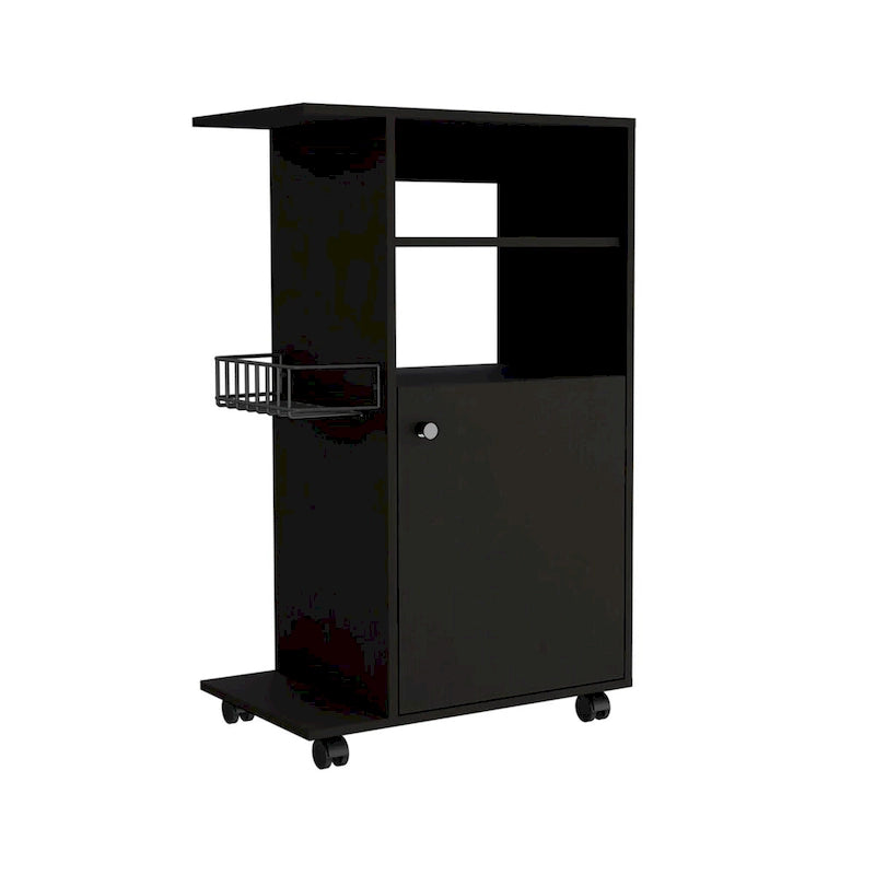 Kitchen Cart with Single Door Cabinet, Four Casters, White Finish