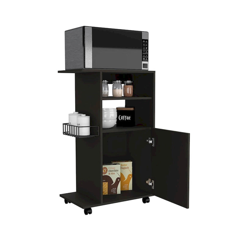 Kitchen Cart with Single Door Cabinet, Four Casters, White Finish