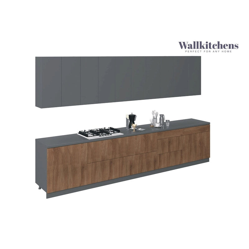 Natural Teak and Black Kitchen Cabinet Set, 13Ft Wide - 153x24